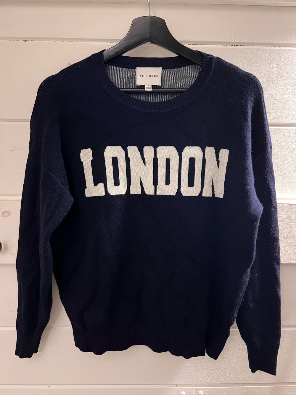 Pink Rose Navy London Crew Neck Sweater. Sz. S